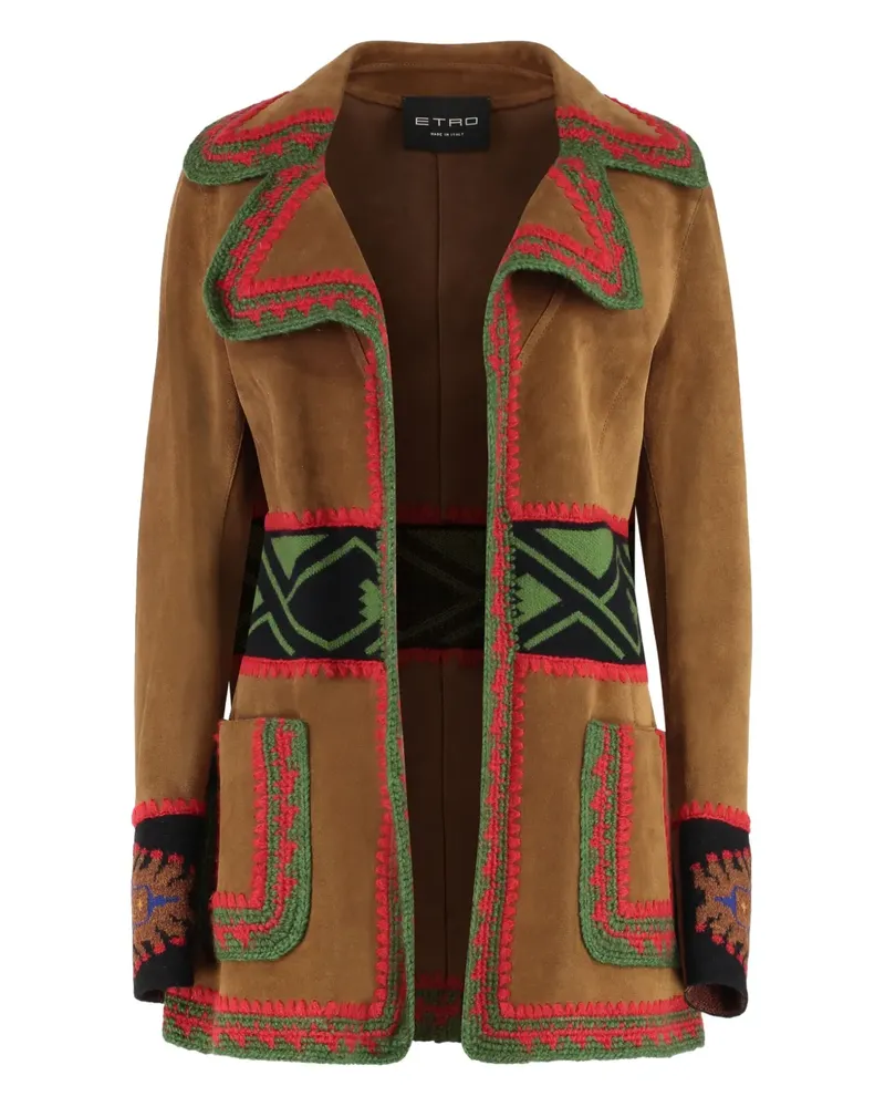 Etro Bestickte Lederjacke - Braun Braun