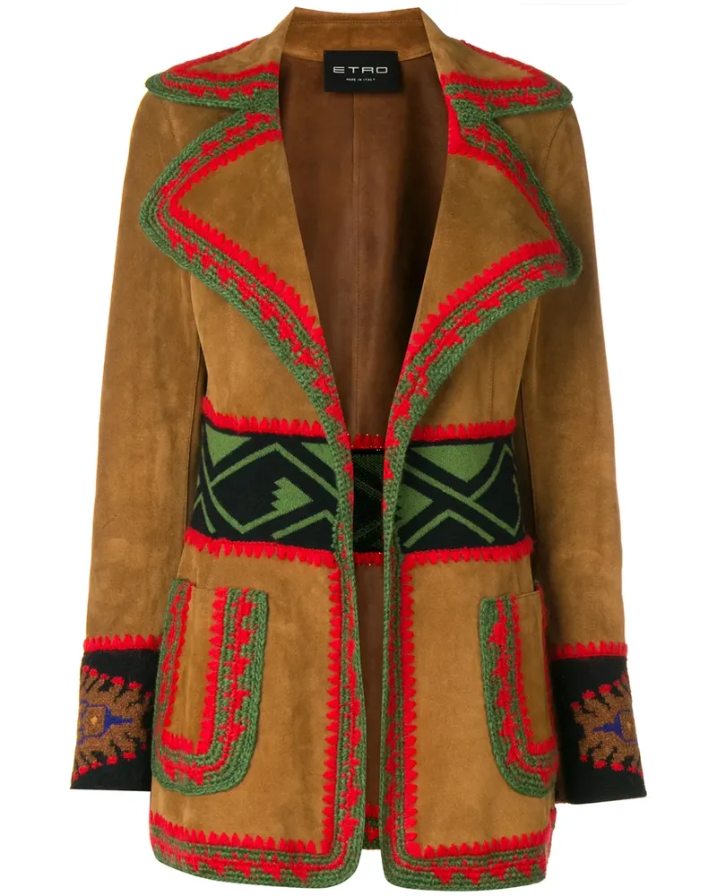 Etro Bestickte Lederjacke - Braun Braun