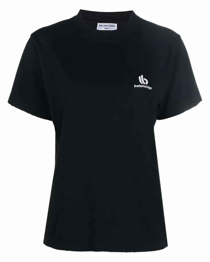 Balenciaga T-Shirt mit Logo-Stickerei - Schwarz Schwarz