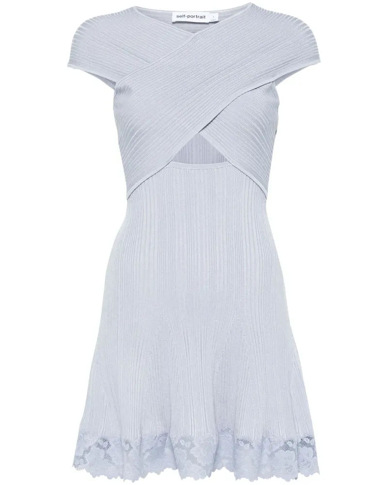 Self-Portrait Minikleid mit Spitzensaum - Blau Blau