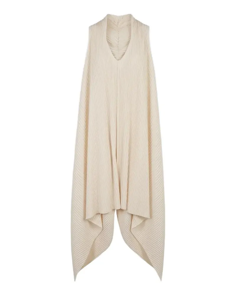 Issey Miyake plissé-effect V-neck T-shirt - Nude Nude