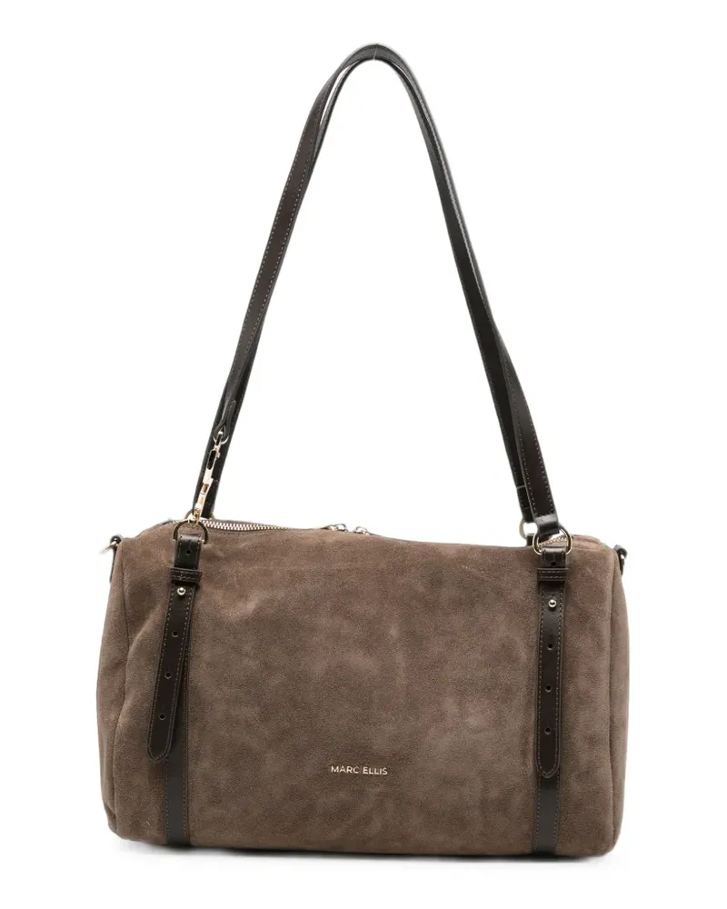 MARC ELLIS suede-finish logo-plaque shoulder bag - Nude Nude