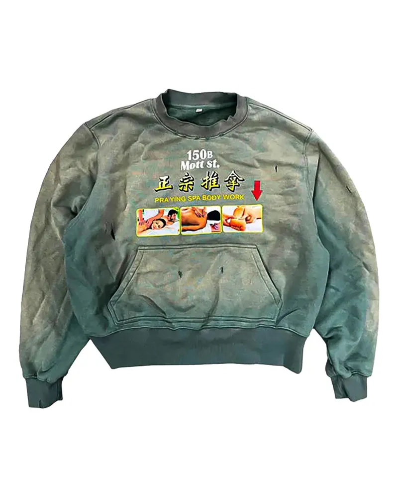Praying Spa graphic-print distressed sweater - Grün Grün