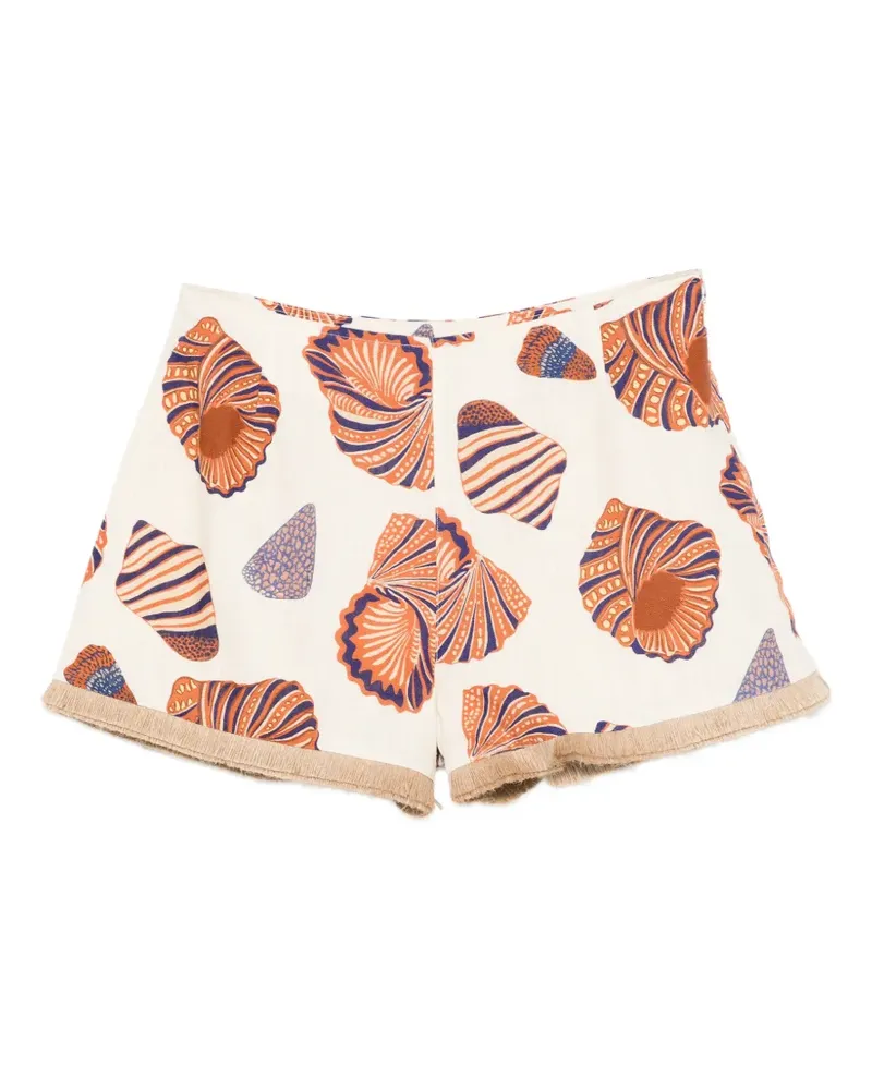 Simon Miller shell-print fringe shorts - Nude Nude