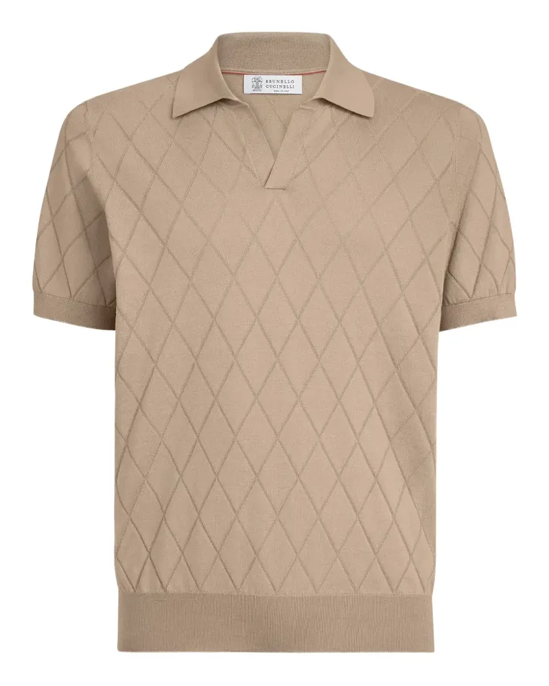 Brunello Cucinelli Leichtes Strick-Polo aus Baumwolle mit Argyle-Strukturmuster - Nude Nude