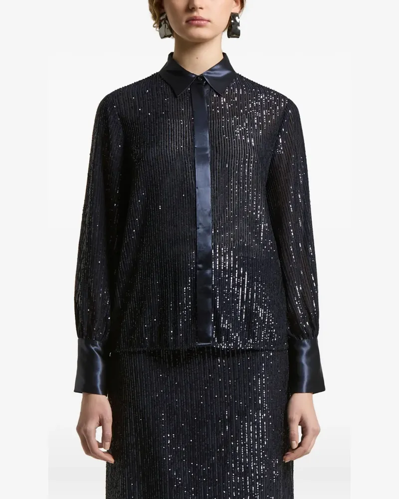 Peserico sequin-embellished satin-trimmed shirt - Blau Blau