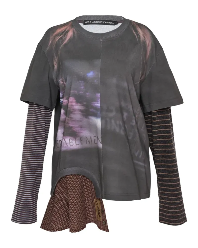 Andersson Bell T-Shirt im Layering-Look mit grafischem Print - Grau Grau