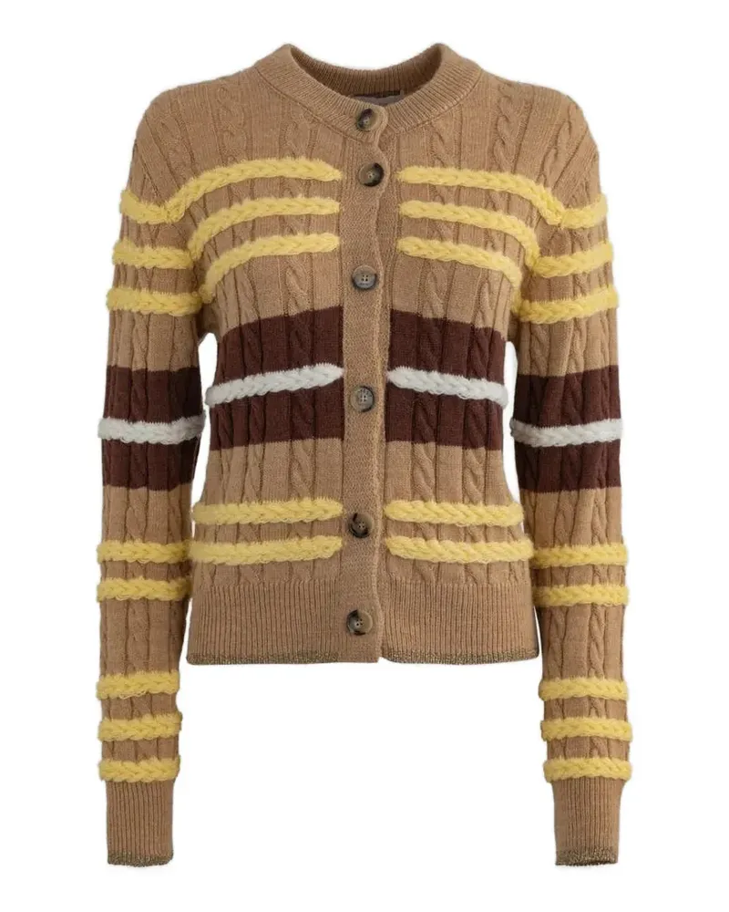 Gaëlle Bonheur Gestreifter Cardigan mit Zopfmuster - Nude Nude