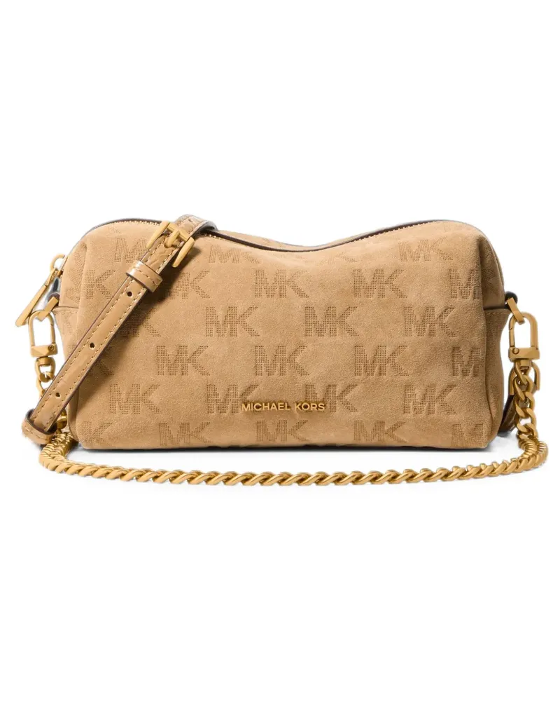 Michael Kors Bryant small logo-embossed suede convertible crossbody bag - Nude Nude