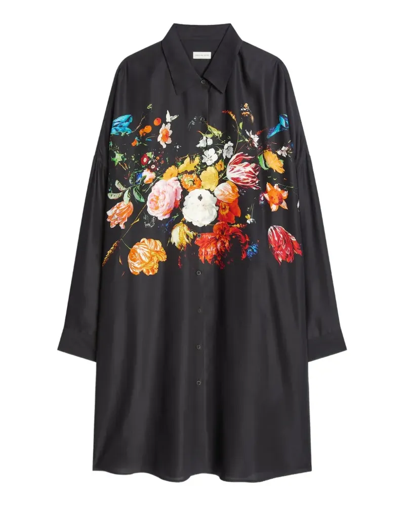 Dries van Noten Hemdkleid aus Viskose - Schwarz Schwarz