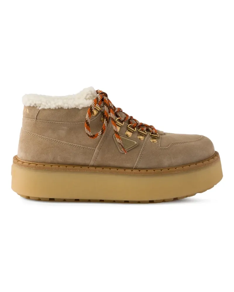 Prada Wildlederstiefel mit Shearling-Futter - Nude Nude