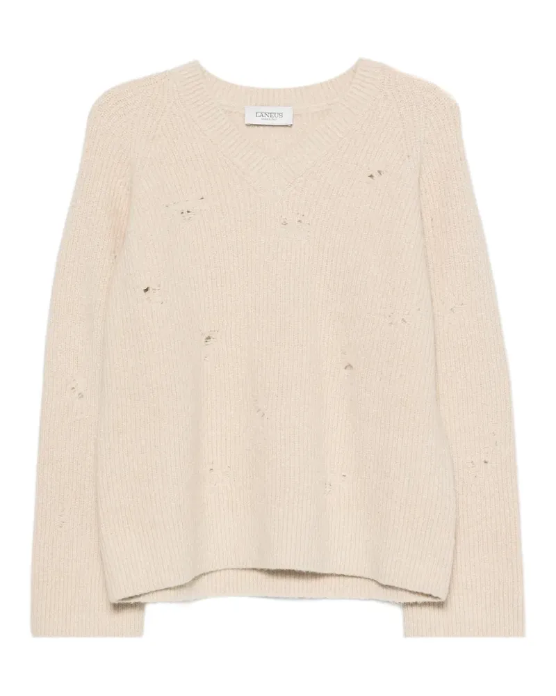 Laneus distressed ribbed-knit sweater - Nude Nude