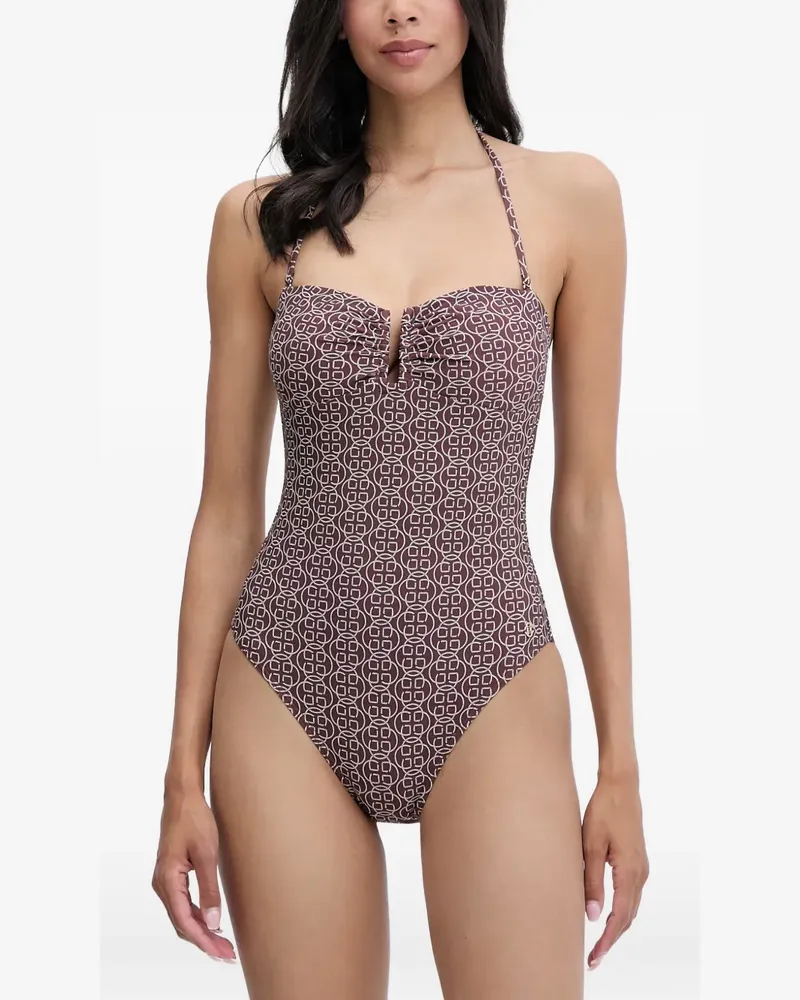 Gant geometric-print halterneck swimsuit - Braun Braun