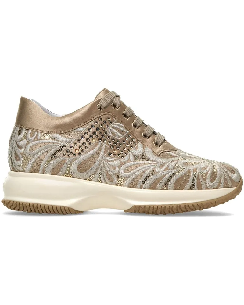 Hogan Interactive Sneakers mit Blumenstickerei - Nude Nude