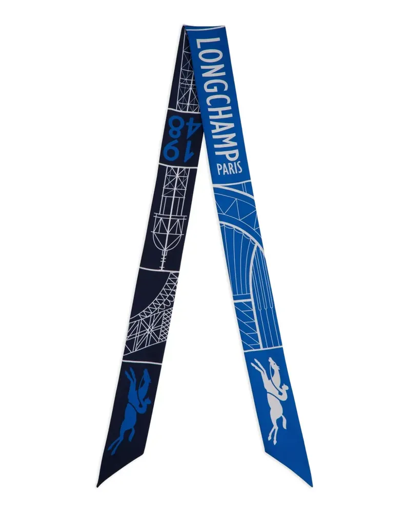 Longchamp Eiffelturm 1948 Seidenschal mit grafischem Print - Blau Blau