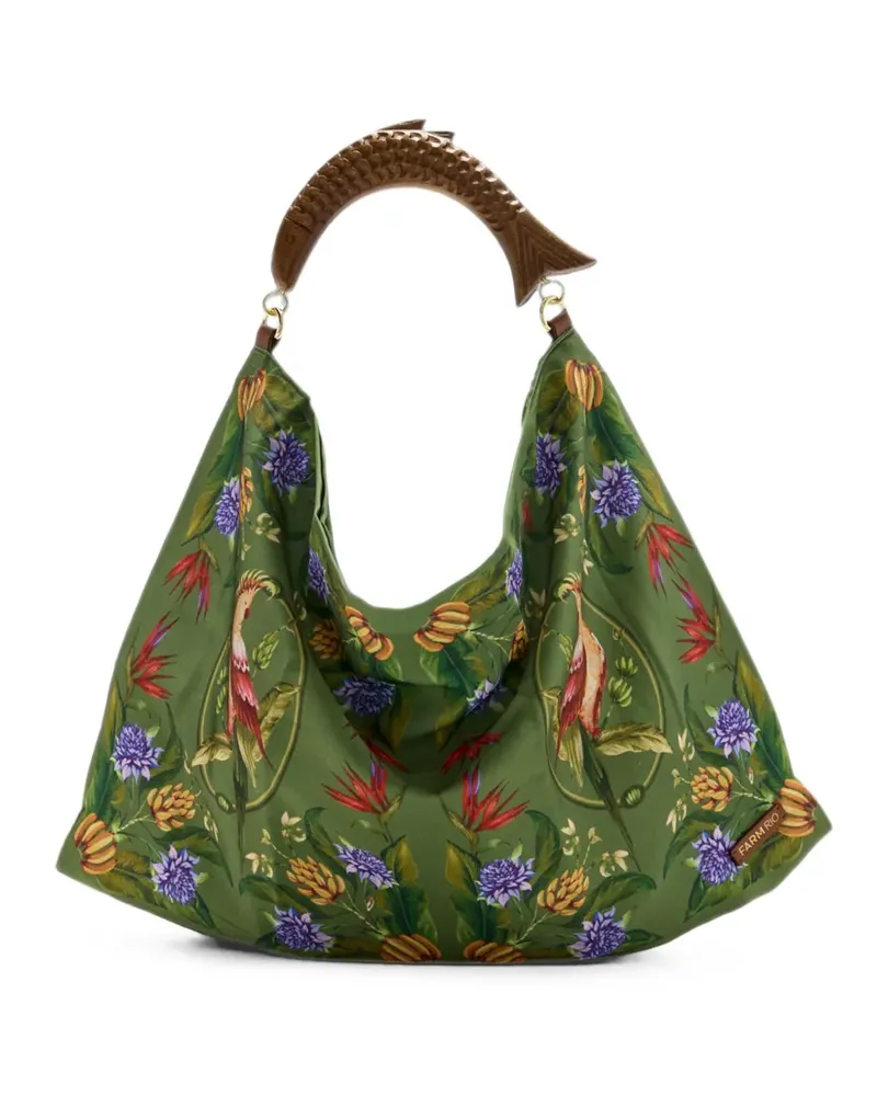 FARM Rio Schultertasche mit tropischem Print und Fischgriff - Grün Grün