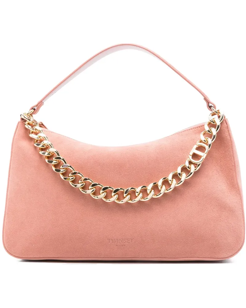 Twin-Set Liliane Schultertasche aus Wildleder mit Kettenverzierung - Rosa Rosa