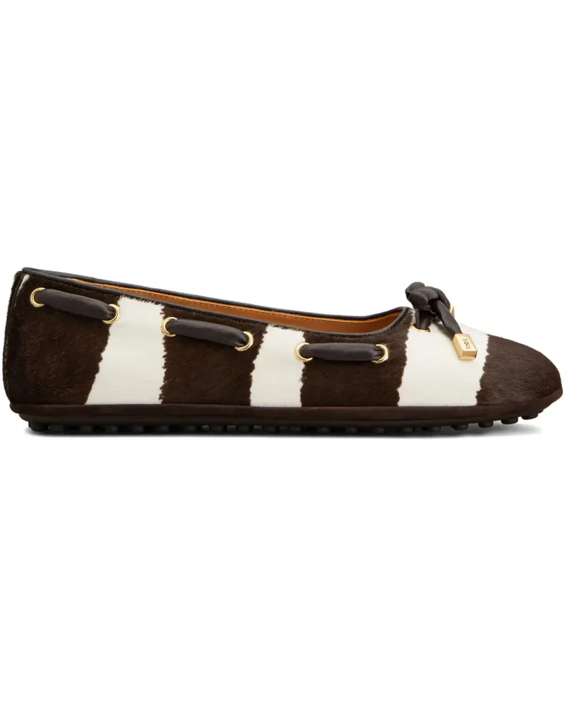 TOD'S Gestreifte Ballerinas mit Schleifendetail - Braun Braun