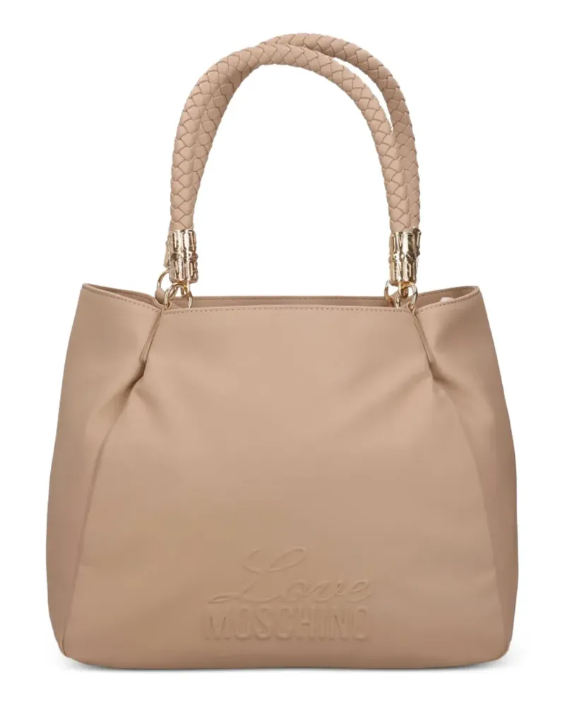 Moschino logo-detail braided-handles handbag - Nude Nude