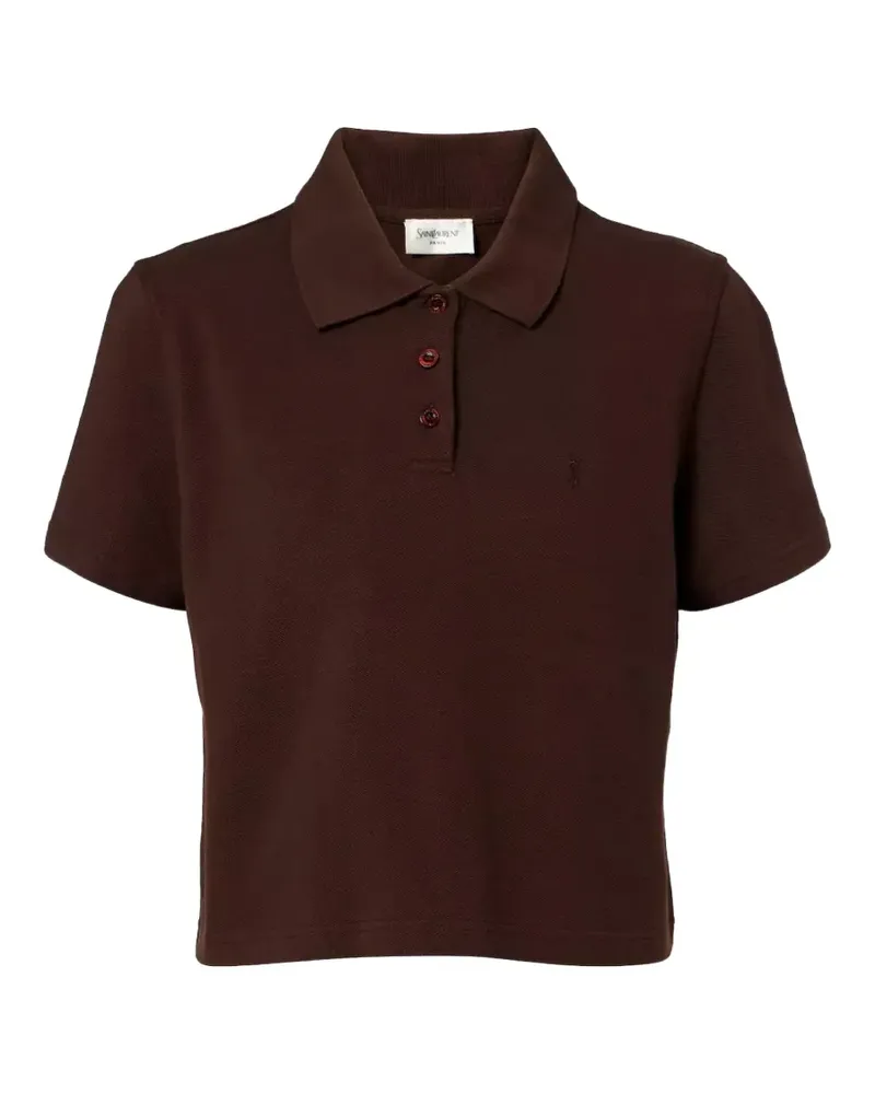 Saint Laurent oversized logo-embroidered polo shirt - Braun Braun