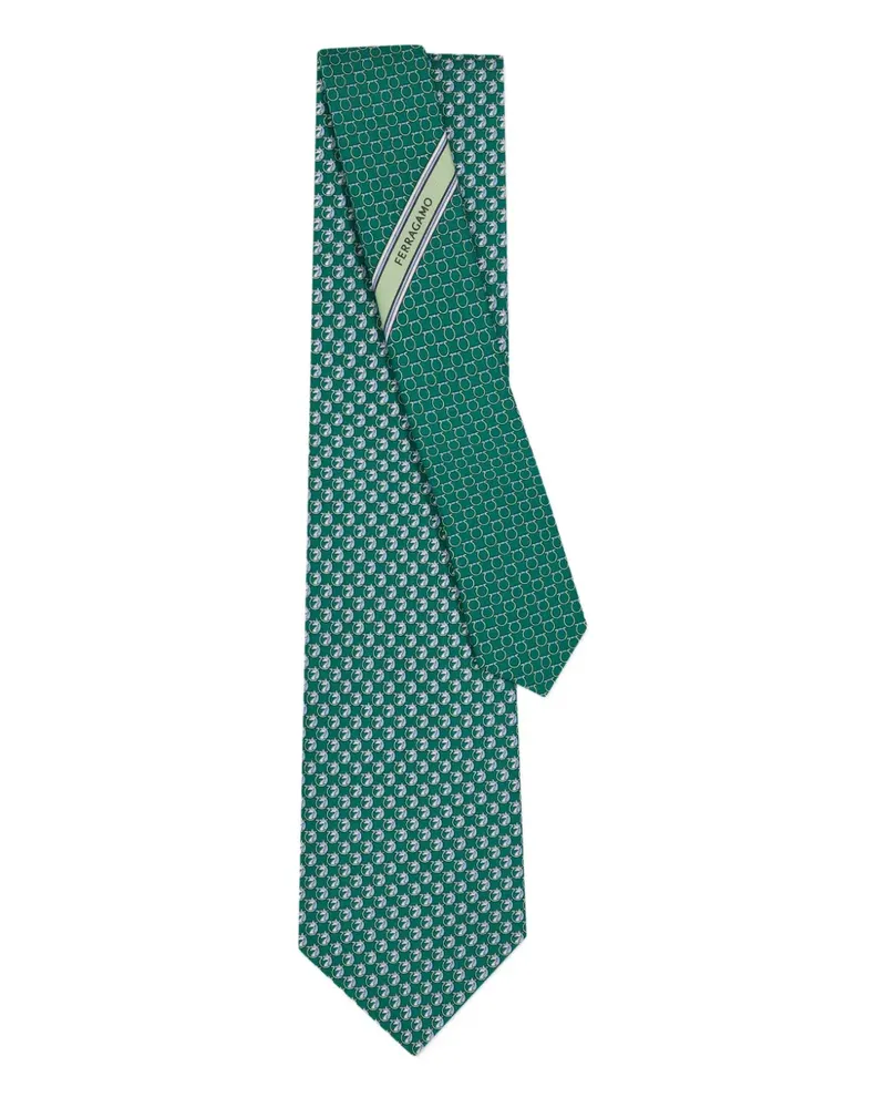 Ferragamo Gancini horse-print silk tie - Grün Grün