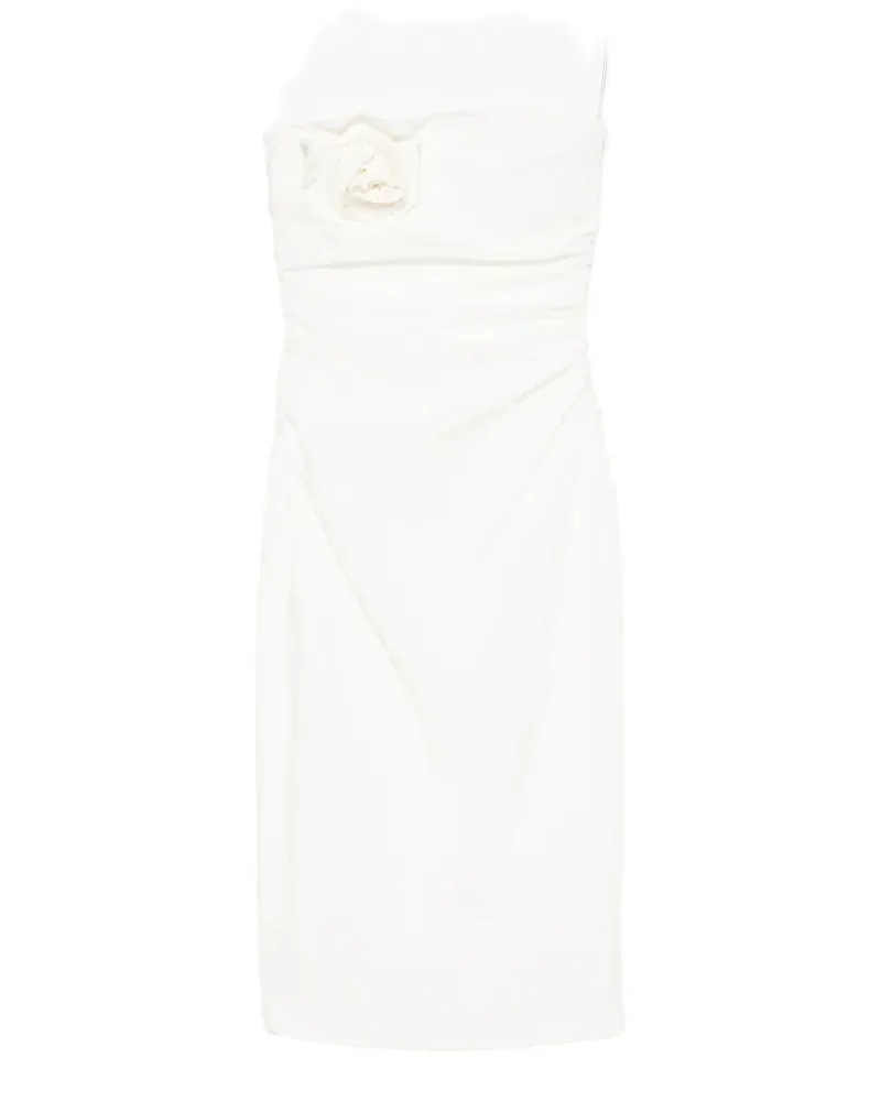 BERNADETTE Vera flower-brooch strapless midi dress - Weiß Weiß