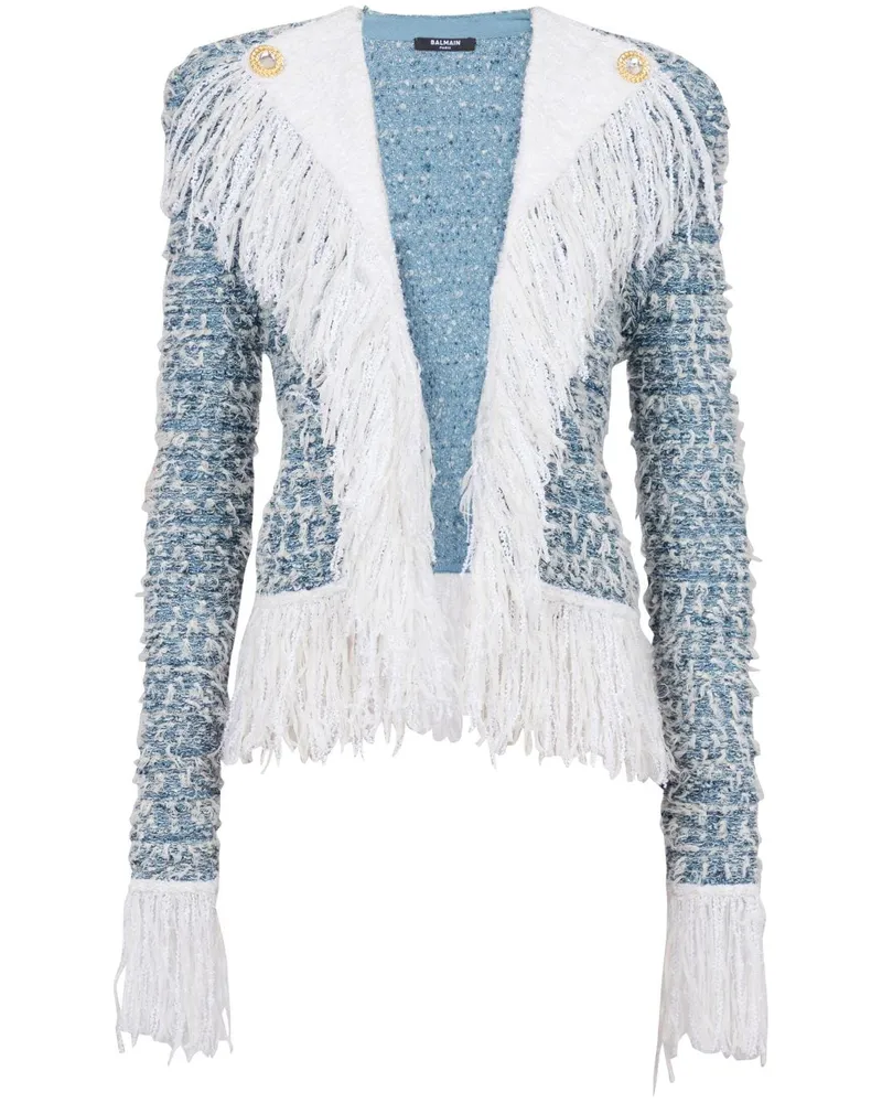 Balmain Jeansjacke mit Fransen - Blau Blau