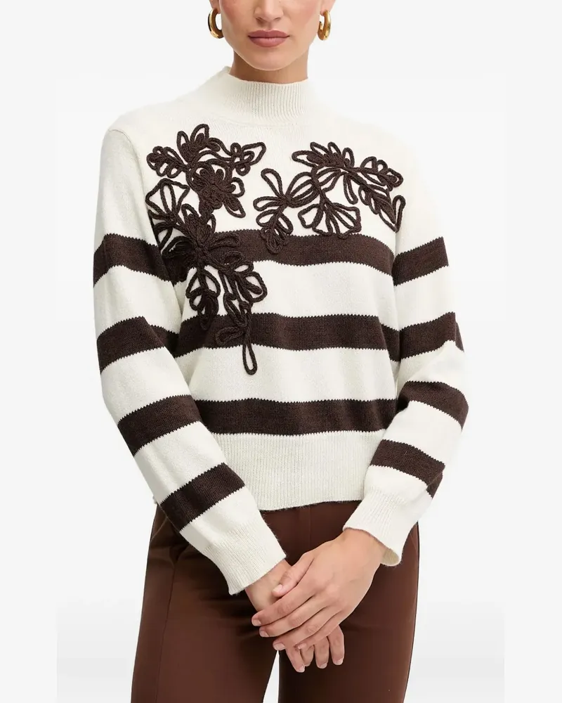 Ermanno Scervino Gestreifter Pullover mit Blumenapplikation - Weiß Weiß