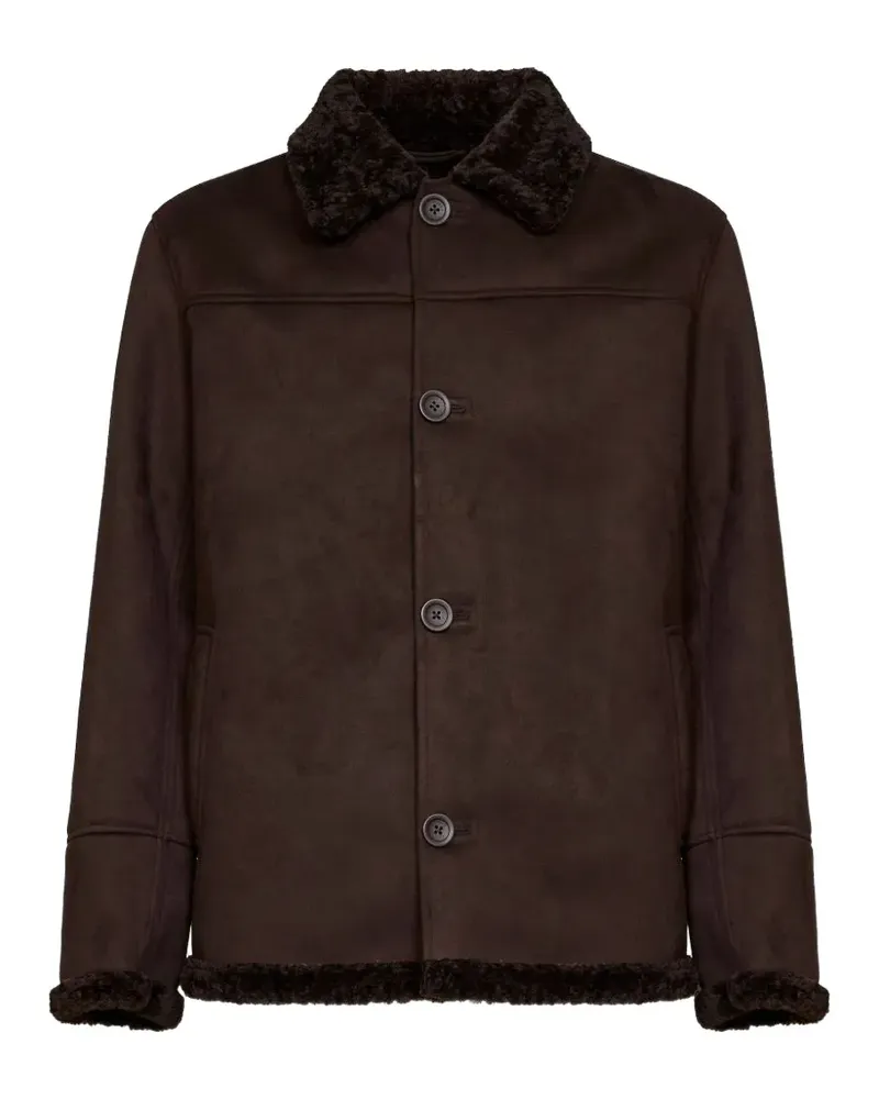 Herno faux-shearling-collar suede-texture jacket - Braun Braun