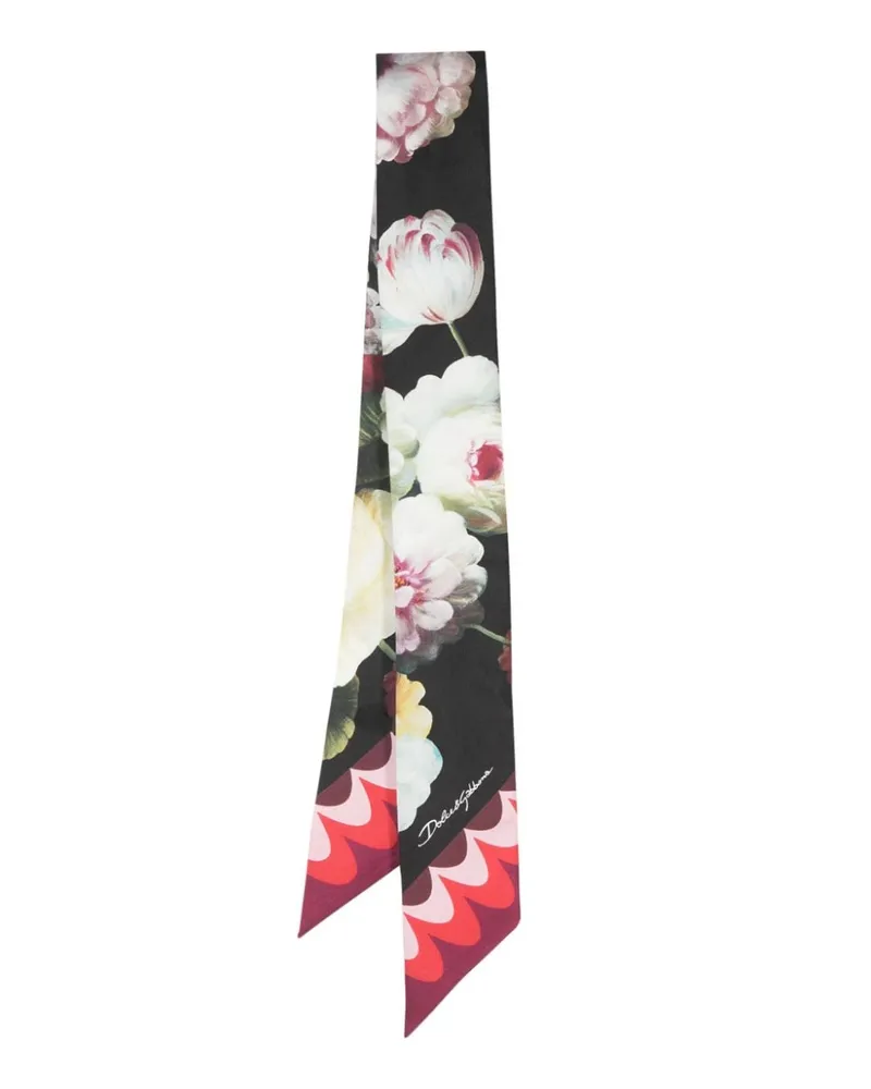 Dolce & Gabbana Seidenschal mit Blumen-Print - Schwarz Schwarz