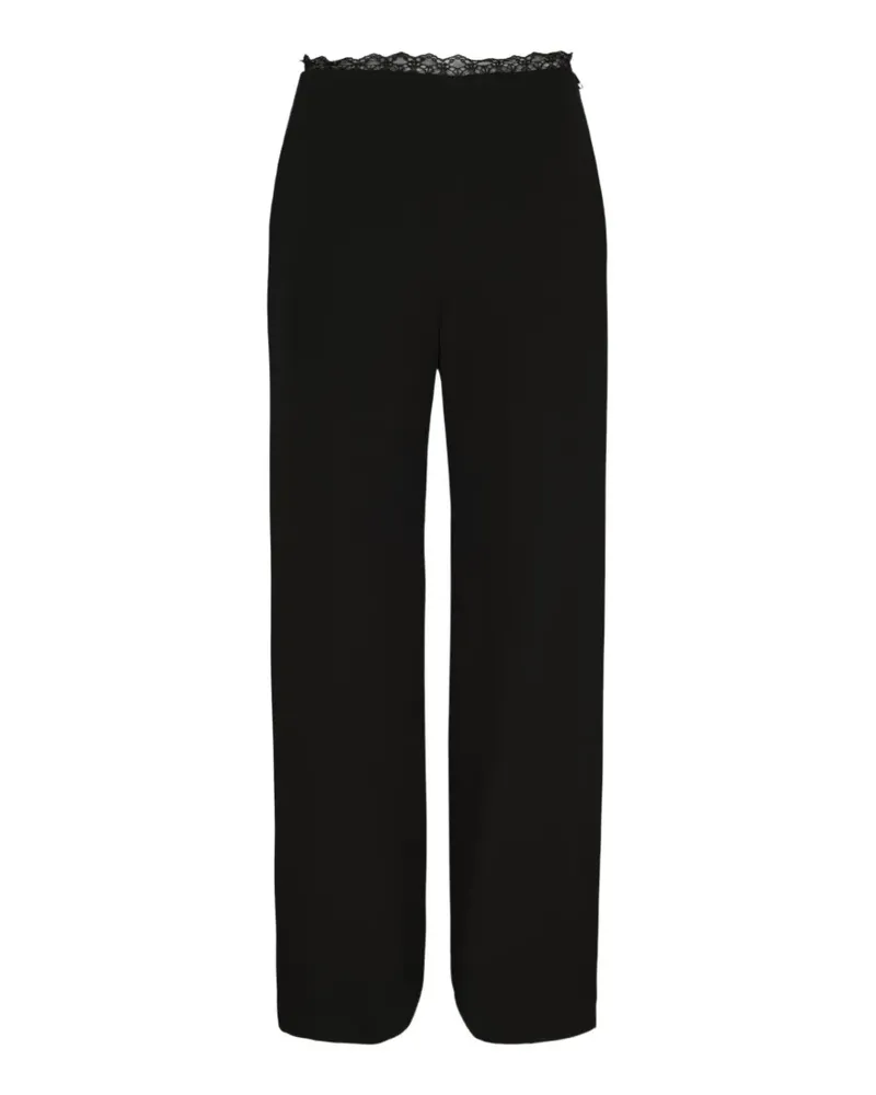 pushBUTTON lace-trim straight-leg trousers - Schwarz Schwarz