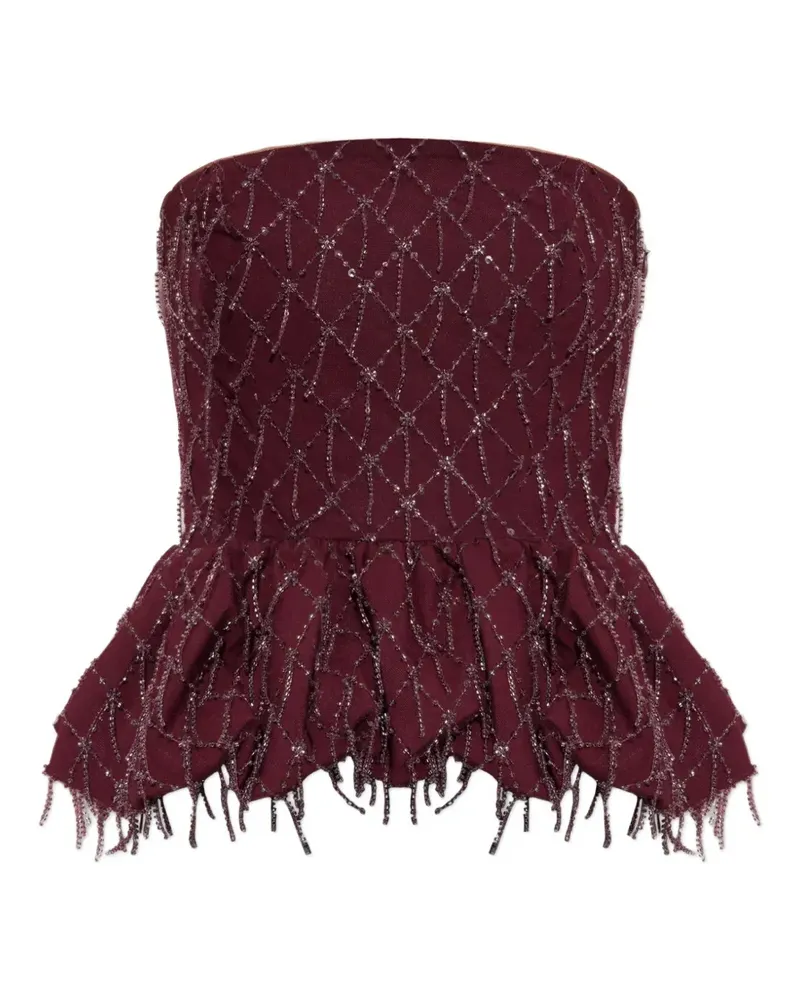 ROTATE Birger Christensen bead-embellished peplum top Rot
