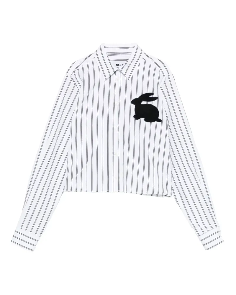 MSGM Gestreiftes Hemd mit Hasen-Applikation - Weiß Weiß