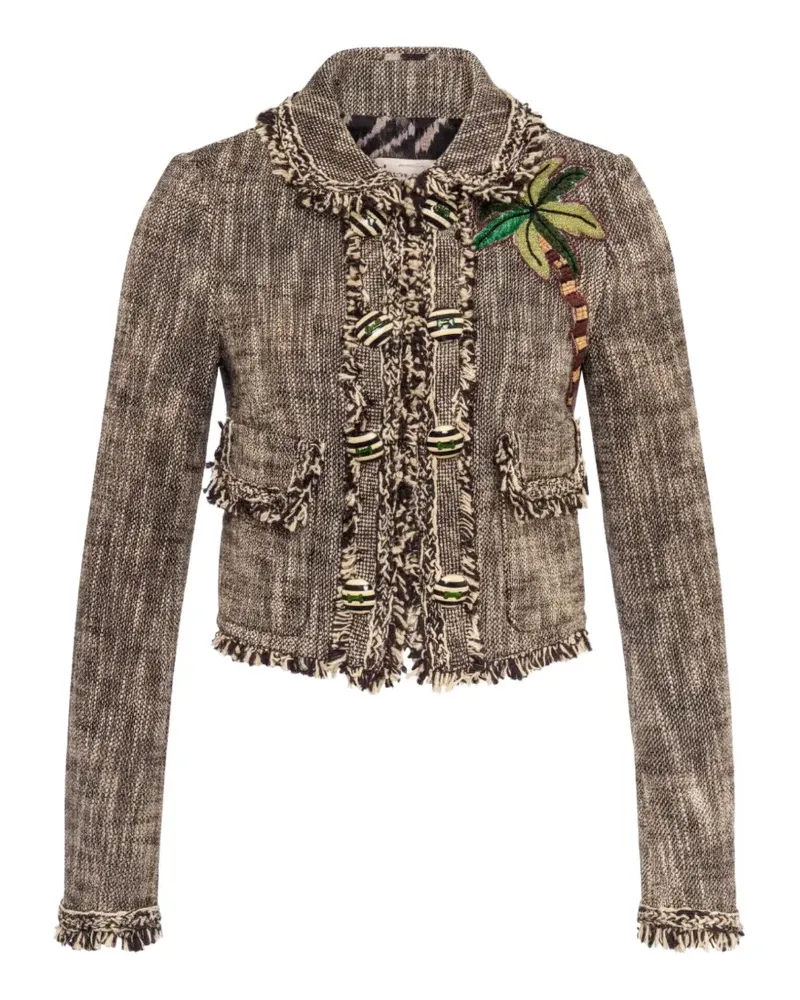 Maison Common palm-embroidered tweed jacket - Braun Braun