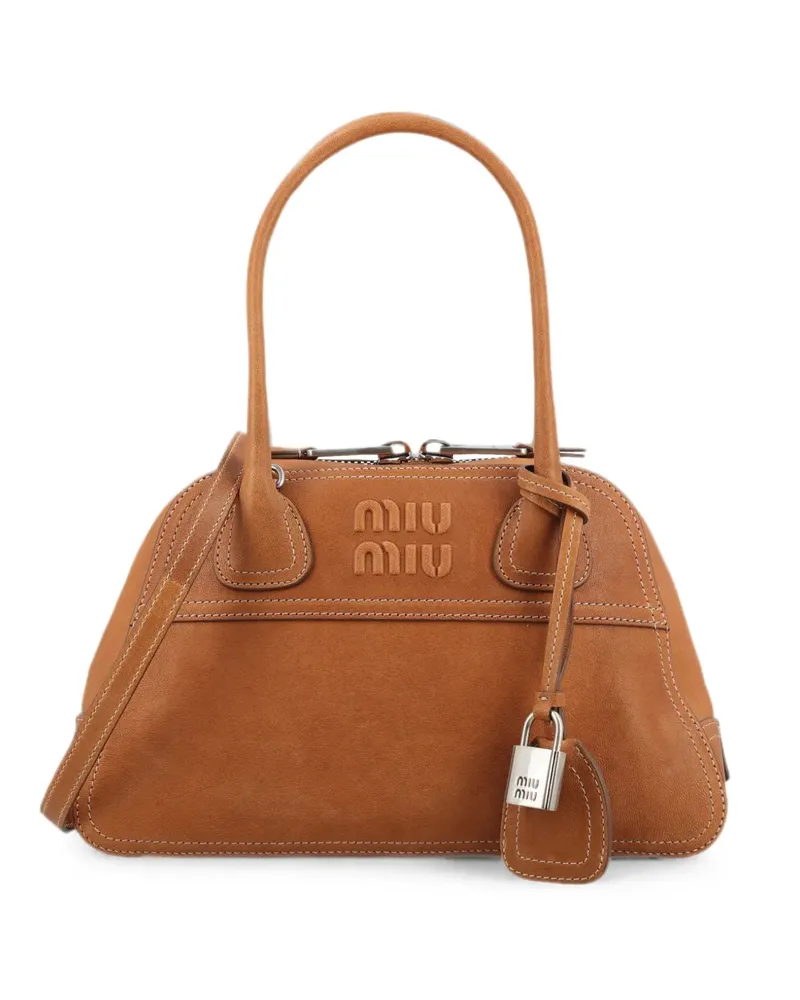 Miu Miu logo-embossed padlock-detail shoulder bag - Braun Braun
