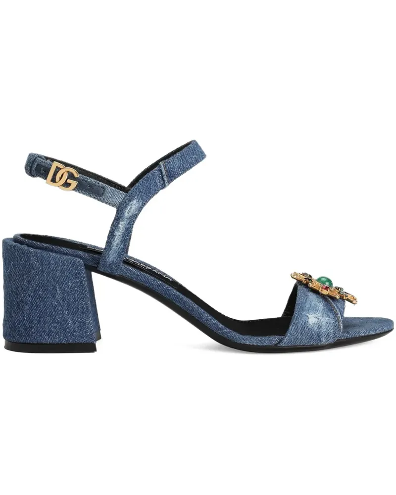 Dolce & Gabbana Jewelled Sandalen mit Blockabsatz 60mm - Blau Blau