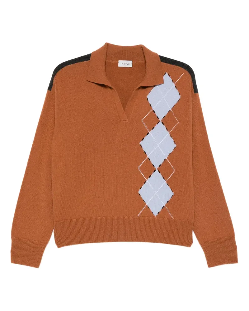 MRZ Poloshirtkragen-Pullover mit Rautenmuster - Braun Braun