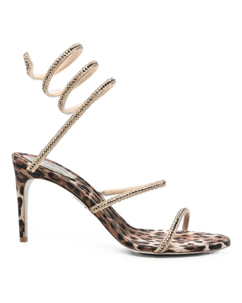 René Caovilla Flache Cleo Sandalen mit Leoparden-Print - Braun Braun
