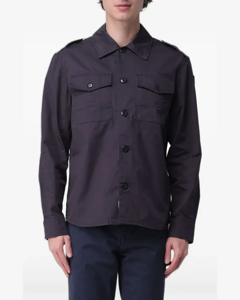 Blauer button-up chest-pocket shirt Blau