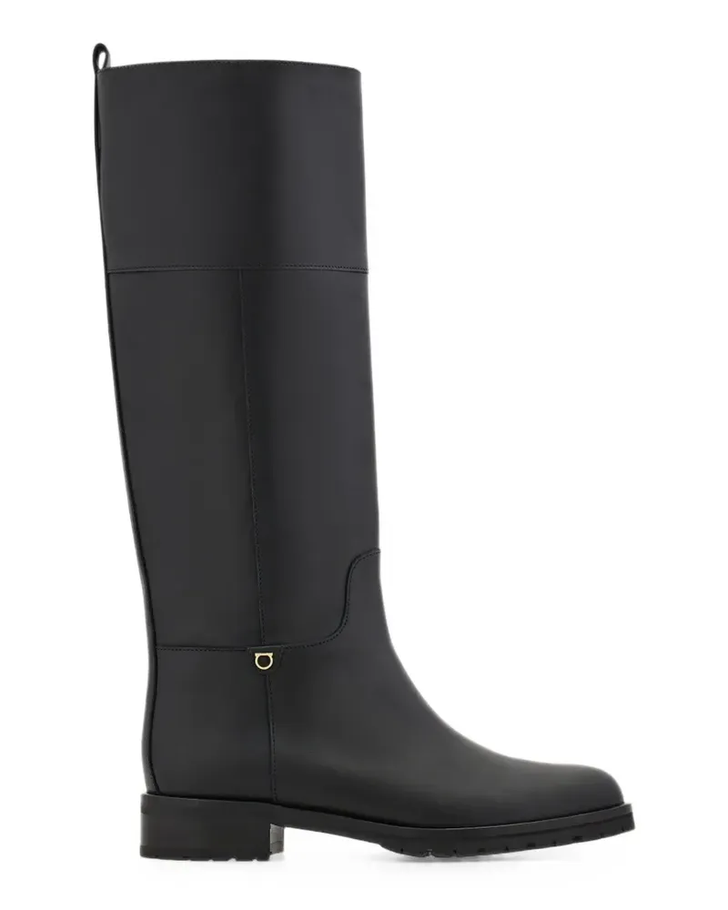 Ferragamo Kniehohe Gancini Ornament Stiefel - Schwarz Schwarz