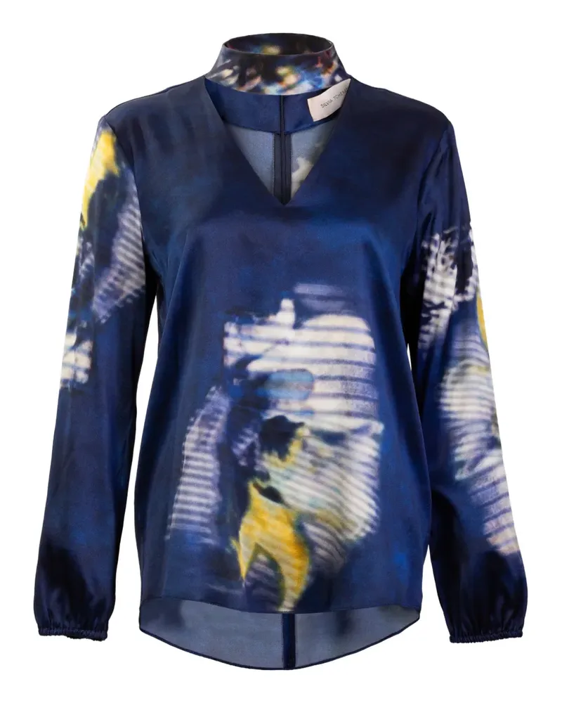 Silvia Tcherassi Geblümte Bluse mit V-Ausschnitt - Blau Blau