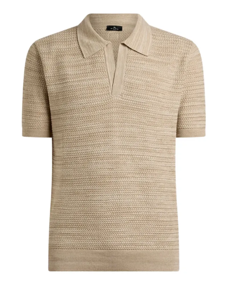 Etro knit cotton polo shirt with braided stitch - Nude Nude