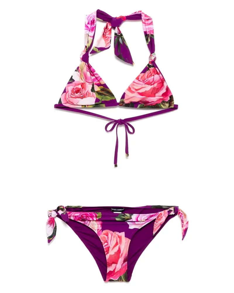Dolce & Gabbana Triangel-Bikini mit Rosen-Print - Violett Violett