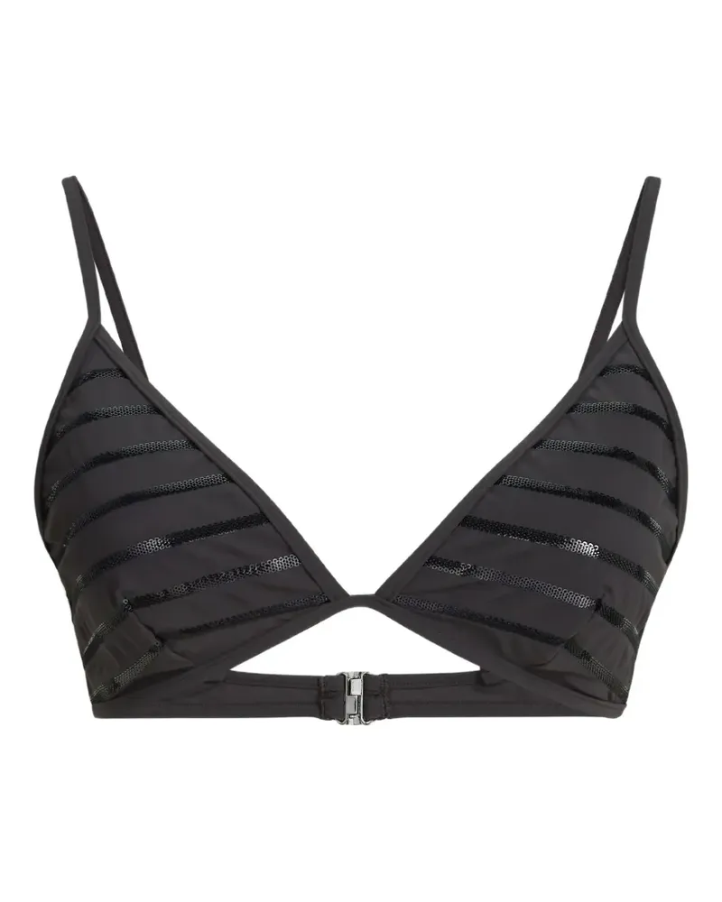 Brunello Cucinelli Gestreiftes Monili-Bikinioberteil - Schwarz Schwarz