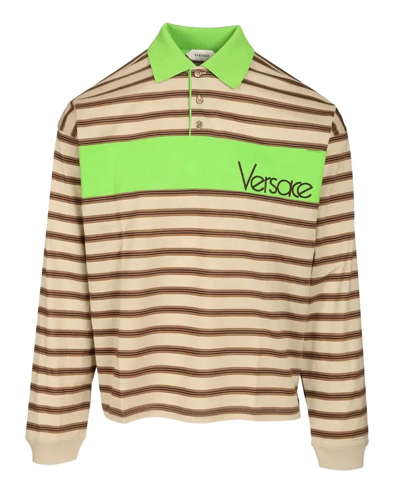 Versace logo-embroidered striped polo shirt - Braun Braun
