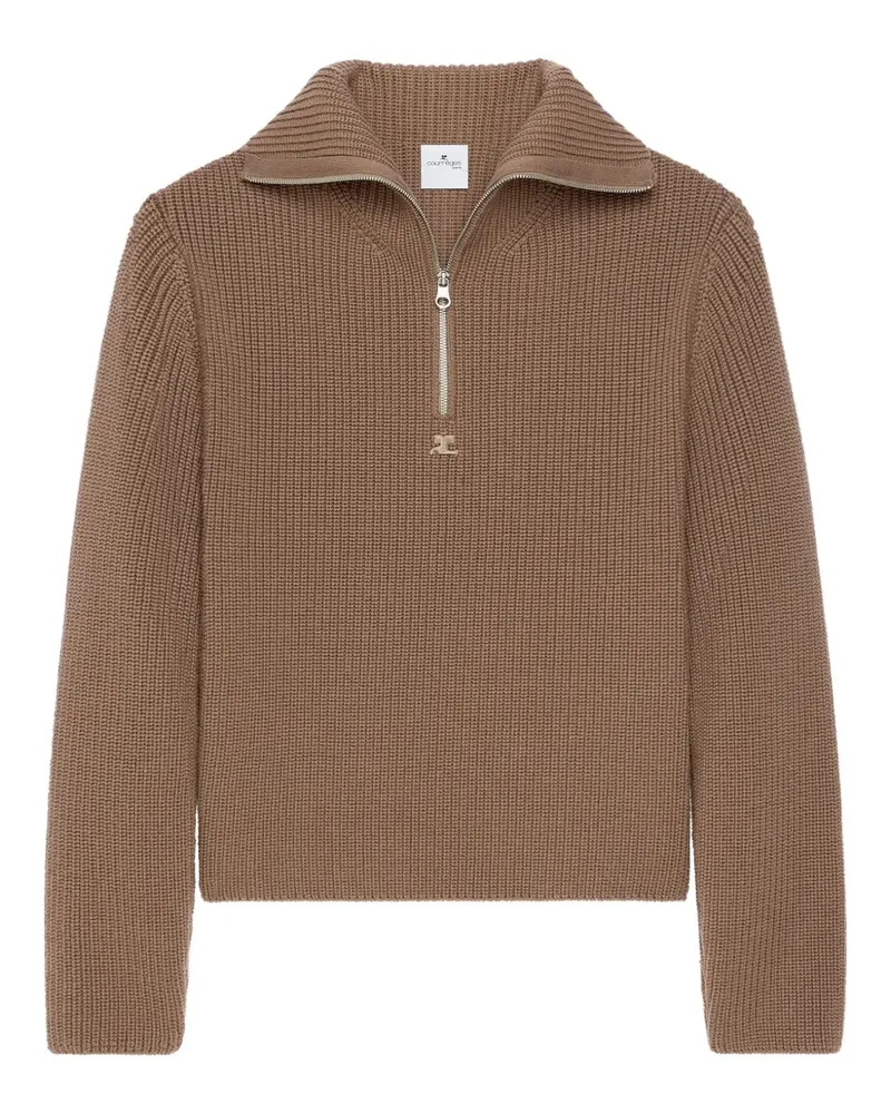 Courrèges Gerippter Pullover mit kurzem Reißverschluss - Braun Braun