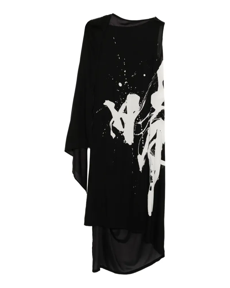 Yohji Yamamoto graphic-print asymmetric dress - Schwarz Schwarz