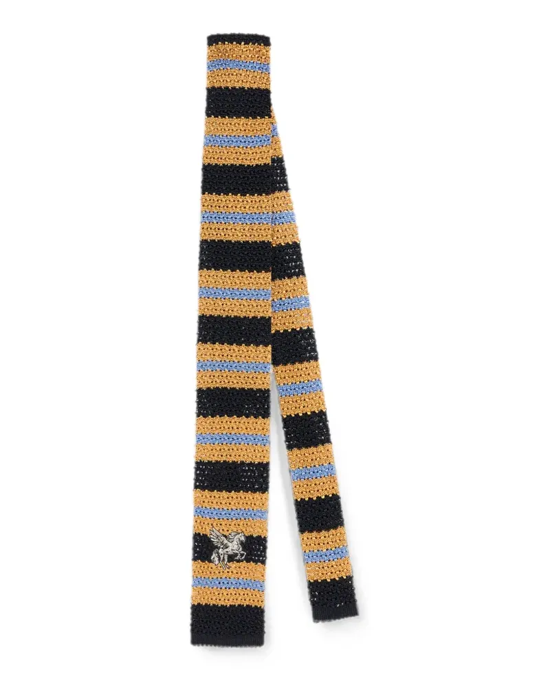 Etro knit silk tie with stripes and Pegaso - Schwarz Schwarz