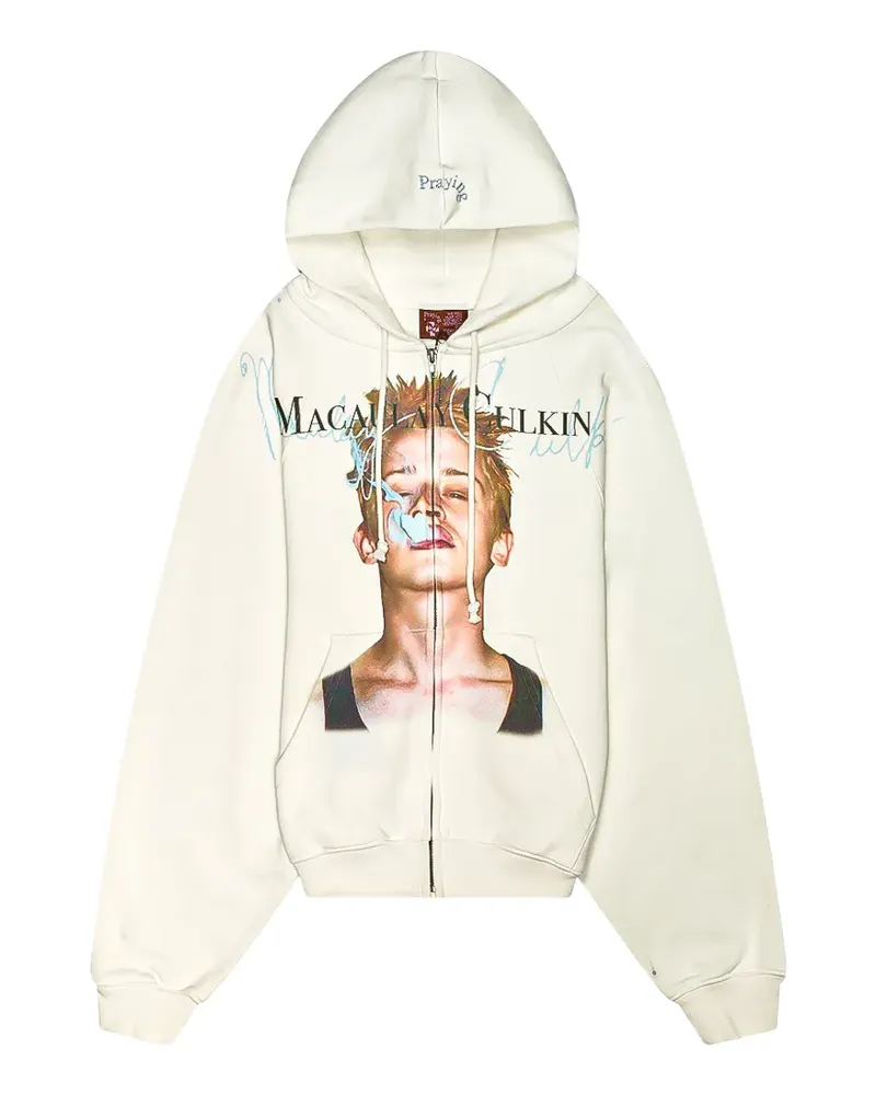 Praying Macully graphic-print zip-up hoodie - Nude Nude