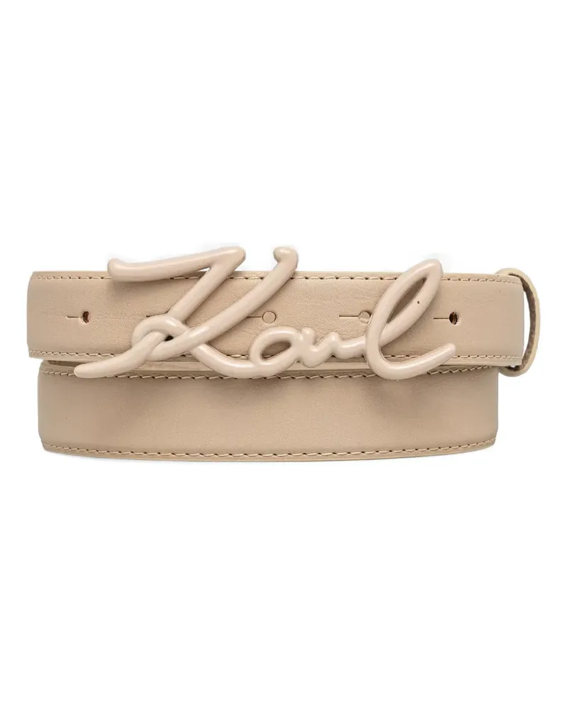 Karl Lagerfeld K/Signature logo-plaque leather belt - Nude Nude